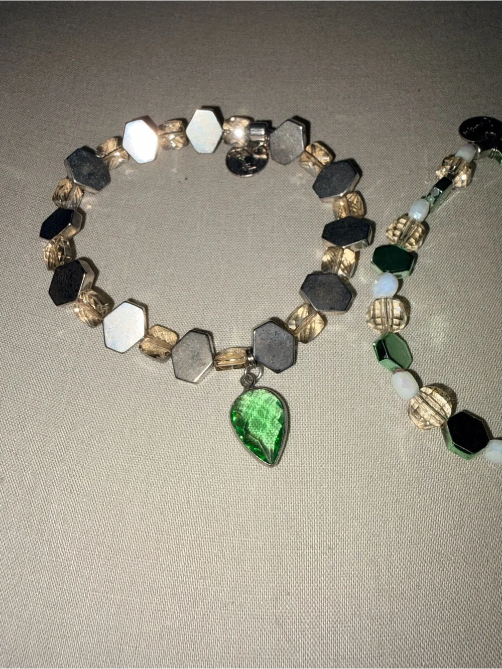 Vintage-Inspired Green & Silver Beaded Erimish Bracelet Set